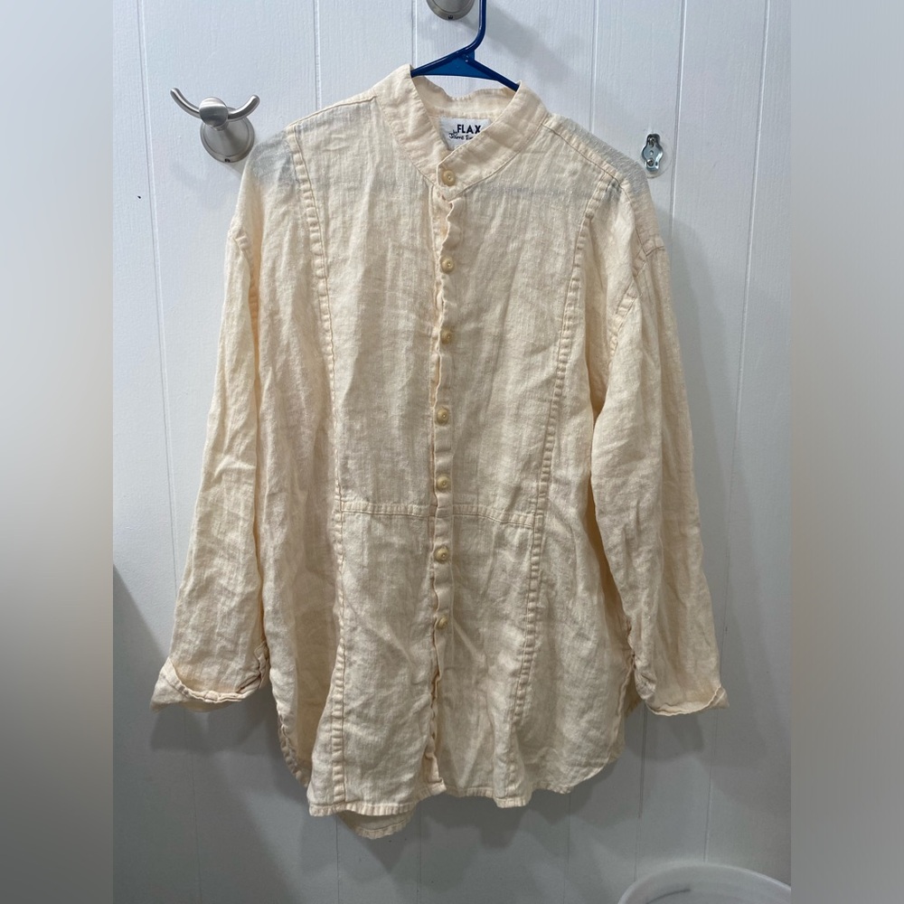 Flax Linen oversized button down tunic cream boho